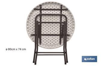 Mesa redonda dobrável de cor branca | Peso máximo: 120 kg | Adequada para 6 pessoas | Dimensões: Ø88 x 74 cm  - Cofan