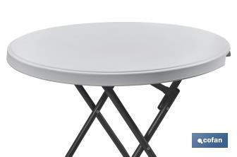 Mesa redonda dobrável de cor branca | Peso máximo: 120 kg | Adequada para 6 pessoas | Dimensões: Ø88 x 74 cm  - Cofan