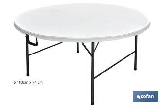 Mesa redonda dobrável de cor branca | Peso máximo: 150 kg | Adequada para 10 pessoas | Dimensões: Ø180 x 74 cm  - Cofan