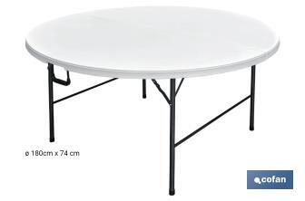 Mesa Redonda Plegable Blanca | Medida: 180 x 74 cm | Cierre Plegado por la Mitad - Cofan