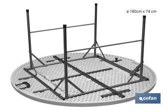 Mesa redonda dobrável de cor branca | Peso máximo: 150 kg | Adequada para 10 pessoas | Dimensões: Ø180 x 74 cm  - Cofan
