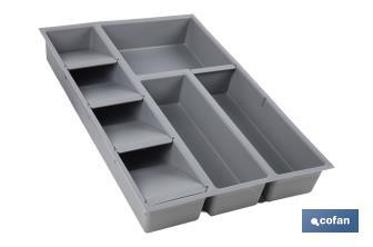 Organizador de cubiertos con separadores para cajón | Cubertero con 8 compartimentos y separadores modulares | Color: gris | Material: polipropileno - Cofan