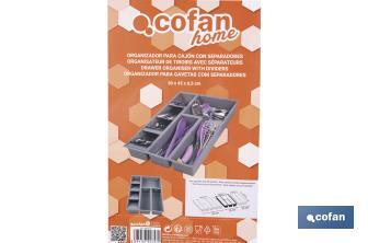 Organizador de cubiertos con separadores para cajón | Cubertero con 8 compartimentos y separadores modulares | Color: gris | Material: polipropileno - Cofan