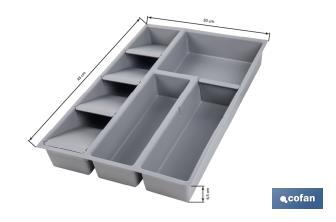 Organizador de cubiertos con separadores para cajón | Cubertero con 8 compartimentos y separadores modulares | Color: gris | Material: polipropileno - Cofan