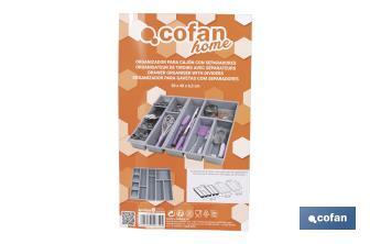 Organizador de cubiertos con separadores para cajón | Cubertero con 11 compartimentos y separadores modulares | Color: gris | Material: polipropileno - Cofan