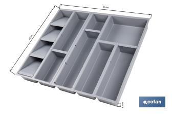 Organizador de cubiertos con separadores para cajón | Cubertero con 11 compartimentos y separadores modulares | Color: gris | Material: polipropileno - Cofan