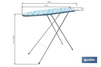 Tabla de planchar | 3 posiciones regulables | Compacta y ajustable | Patas antideslizantes | Medidas: 110 x 32 cm - Cofan