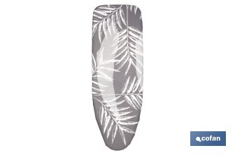 Funda acolchada para tabla de planchar | Tamaño universal | Estampado de ramas blancas | Color: gris bitonal | Material: 100 % algodón | Refleja el vapor | Medidas: 135 x 53 cm - Cofan