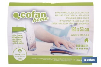 Funda acolchada para tabla de planchar | Tamaño universal | Estampado de ramas blancas | Color: gris bitonal | Material: 100 % algodón | Refleja el vapor | Medidas: 135 x 53 cm - Cofan