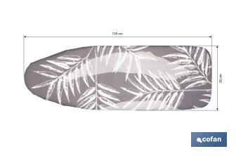 Funda acolchada para tabla de planchar | Tamaño universal | Estampado de ramas blancas | Color: gris bitonal | Material: 100 % algodón | Refleja el vapor | Medidas: 135 x 53 cm - Cofan