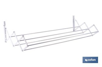 Tendedero de pared extensible en aluminio pulido | Medida: 100 cm | 5 Varillas con 5 metros de área de tendido | Ideal para Interiores y Exteriores - Cofan
