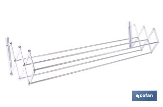 Tendedero de pared extensible en aluminio pulido | Medida: 100 cm | 5 Varillas con 5 metros de área de tendido | Ideal para Interiores y Exteriores - Cofan