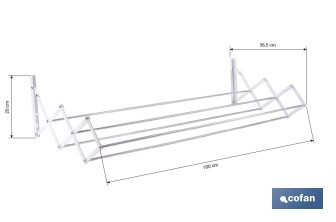 Tendedero de pared extensible en aluminio pulido | Medida: 100 cm | 5 Varillas con 5 metros de área de tendido | Ideal para Interiores y Exteriores - Cofan