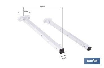 Tendedero de pared abatible | Con 2 soportes metálicos | Ancho de hasta 150 cm | Longitud: 50,5 cm | Incluye tornillos y tacos - Cofan