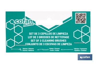 Set de 3 cepillos de limpieza multifunción para baños, cocinas y ventanas | Limpia ranuras, raíles, tuberías y mucho más - Cofan