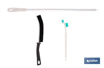 Set de 3 cepillos de limpieza multifunción para baños, cocinas y ventanas | Limpia ranuras, raíles, tuberías y mucho más - Cofan
