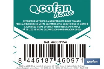 Pelle à poussière en métal | Tôle galvanisée | Manche fileté inclus | Durabilité et nettoyage professionnel | Dimensions : 83 x 24 cm - Cofan