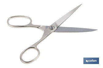 Tijeras de modista | Hojas de acero al carbono | Precisión en el corte de tejidos | Dedales de diferente tamaño| Acabado niquelado | Longitud 17,5 cm - Cofan