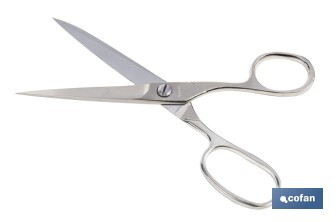 Tijeras de modista | Hojas de acero al carbono | Precisión en el corte de tejidos | Dedales de diferente tamaño| Acabado niquelado | Longitud 17,5 cm - Cofan