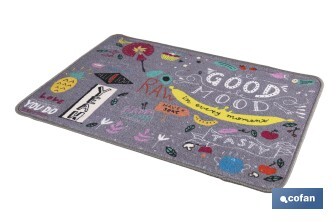 Felpudo antideslizante para entrada casa | Adecuado para interior y exterior | Material resistente | Diseño Good Mood | Medidas: 50 x 70 cm - Cofan