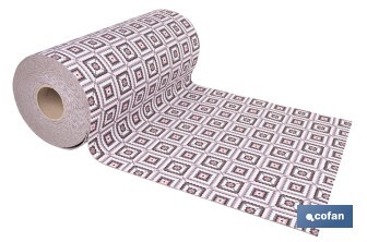Rollo de alfombra vinílica para interior | Diseño de cuadros crochet | Impermeable y de fácil limpieza - Cofan