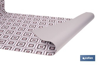 Rollo de alfombra vinílica para interior | Diseño de cuadros crochet | Impermeable y de fácil limpieza - Cofan