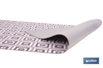 Rollo de alfombra vinílica para interior | Diseño de cuadros crochet | Impermeable y de fácil limpieza - Cofan