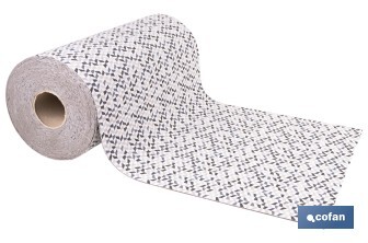 Rollo de alfombra vinílica para interior | Diseño de mosaicos gris, blanco y beige | Impermeable y de fácil limpieza - Cofan