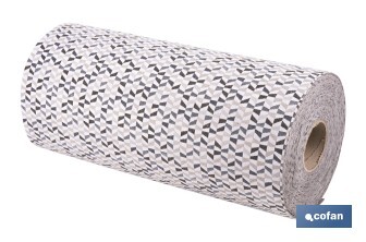 Rollo de alfombra vinílica para interior | Diseño de mosaicos gris, blanco y beige | Impermeable y de fácil limpieza - Cofan