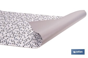 Rollo de alfombra vinílica para interior | Diseño de mosaicos gris, blanco y beige | Impermeable y de fácil limpieza - Cofan