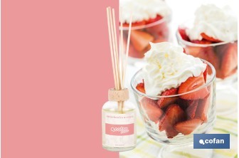 Ambientador de varillas | Aroma a fresas y nata | Difusor con varillas de ratán - Cofan