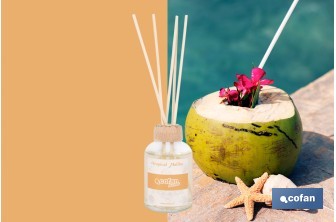 Ambientador de varillas | Aroma Malibú tropical | Difusor con varillas de ratán - Cofan