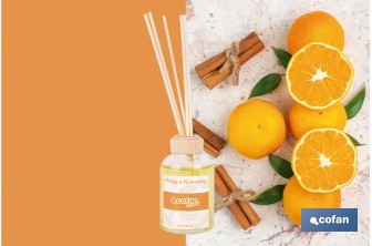 Ambientador de varillas | Aroma a naranja y canela | Difusor con varillas de ratán - Cofan