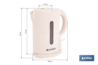 Hervidor eléctrico de agua beige | Capacidad: 1 Litro | Potencia: 1080 W | Hervidor compacto con controlador Strix | Ideal para cocinas y oficinas - Cofan