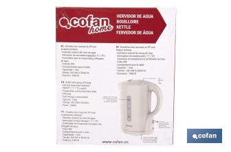 Hervidor eléctrico de agua beige | Capacidad: 1 Litro | Potencia: 1080 W | Hervidor compacto con controlador Strix | Ideal para cocinas y oficinas - Cofan
