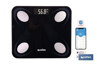 Báscula de baño digital inteligente | Análisis corporal completo | Báscula con Bluetooth y aplicación móvil | Carga USB - Cofan