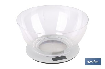 Báscula de cocina digital con cuenco transparente de 3,8 litros | Color: Gris | Alta precisión y diseño compacto - Cofan