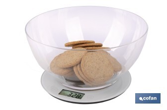 Báscula de cocina digital con cuenco transparente de 3,8 litros | Color: Gris | Alta precisión y diseño compacto - Cofan