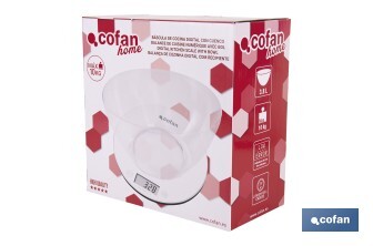 Báscula de cocina digital con cuenco transparente de 3,8 litros | Color: Gris | Alta precisión y diseño compacto - Cofan