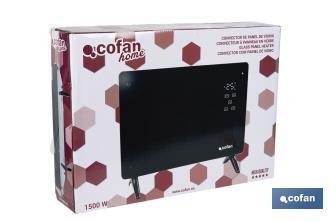 Convector radiante de panel de vidrio | Potencia: 1500 W | Mando a distancia | Control vía app | Compatible con asistente de voz | Temporizador 24 h - Cofan