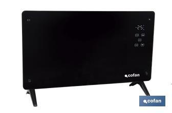 Convector radiante de panel de vidrio | Potencia: 2000 W | Mando a distancia | Control vía app | Compatible con asistente de voz | Temporizador 24 h - Cofan