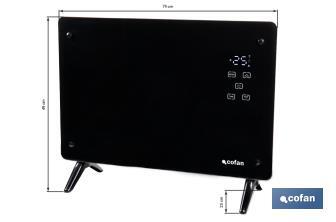 Convector radiante de panel de vidrio | Potencia: 2000 W | Mando a distancia | Control vía app | Compatible con asistente de voz | Temporizador 24 h - Cofan