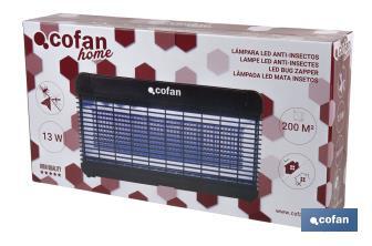 Lámpara LED antiinsectos con enchufe| Potencia: 13 W | Descarga Eléctrica: 4000 V | Área: 200 m² | Protégete contra los insectos - Cofan
