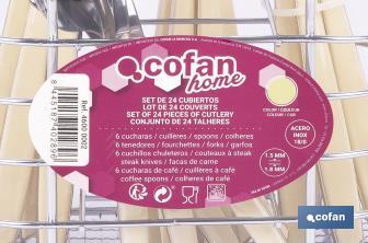 Set de 24 cubiertos de acero Inoxidable | Diferentes colores | Diseño Moderno y Funcional - Cofan