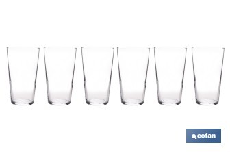 Pack de 6 vasos de combinado | Material: vidrio transparente | Capacidad: 47 cl | Calidad profesional | Ideales para cubatas, agua, cerveza, refrescos - Cofan