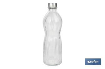 Botella de vidrio transparente con tapón de acero inoxidable | Capacidad: 1 litro - Cofan