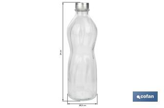 Botella de vidrio transparente con tapón de acero inoxidable | Capacidad: 1 litro - Cofan