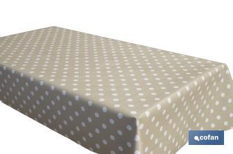 Nappe antitache | Couleur beige avec une conception en motifs de pois blancs | Matériaux : vinyle et polyester | Imperméable | Facile à nettoyer | Disponible en différentes dimensions - Cofan