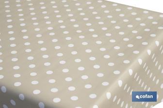 Nappe antitache | Couleur beige avec une conception en motifs de pois blancs | Matériaux : vinyle et polyester | Imperméable | Facile à nettoyer | Disponible en différentes dimensions - Cofan