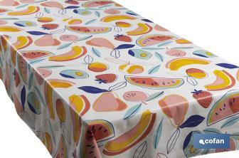 Rollo de hule con diseño de frutas tropical | Protección y estilo para la mesa - Cofan
